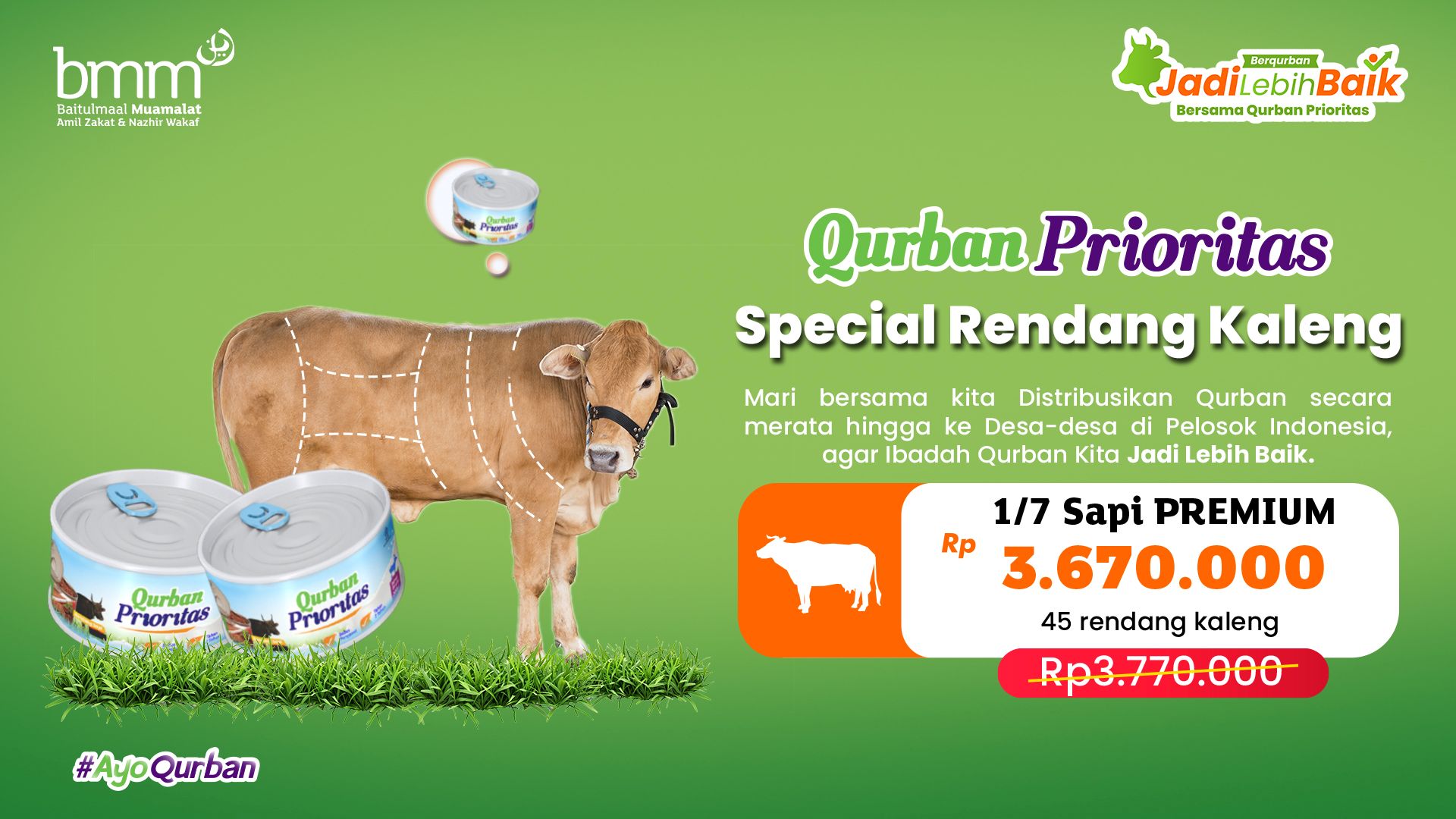 Qurban 1/7 Sapi Rendang Kaleng Premium [45 Kaleng]