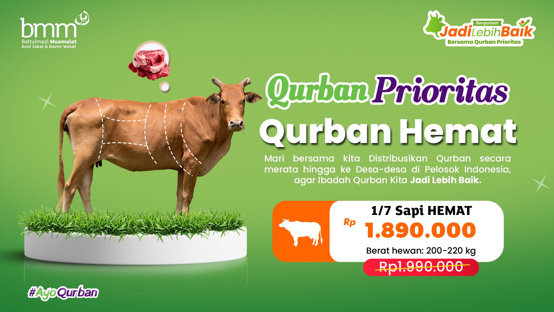 Qurban 1/7 Sapi Hemat 200 - 220 Kg