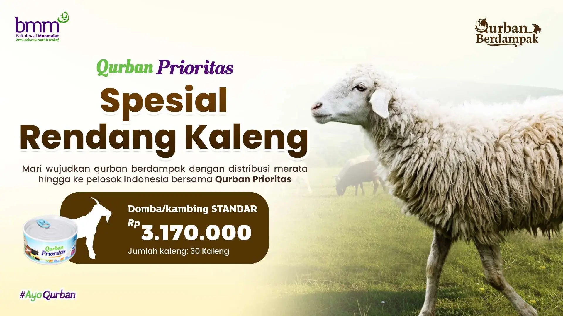 Qurban 1 Ekor Domba/Kambing Rendang Kaleng Standar 30 Kaleng