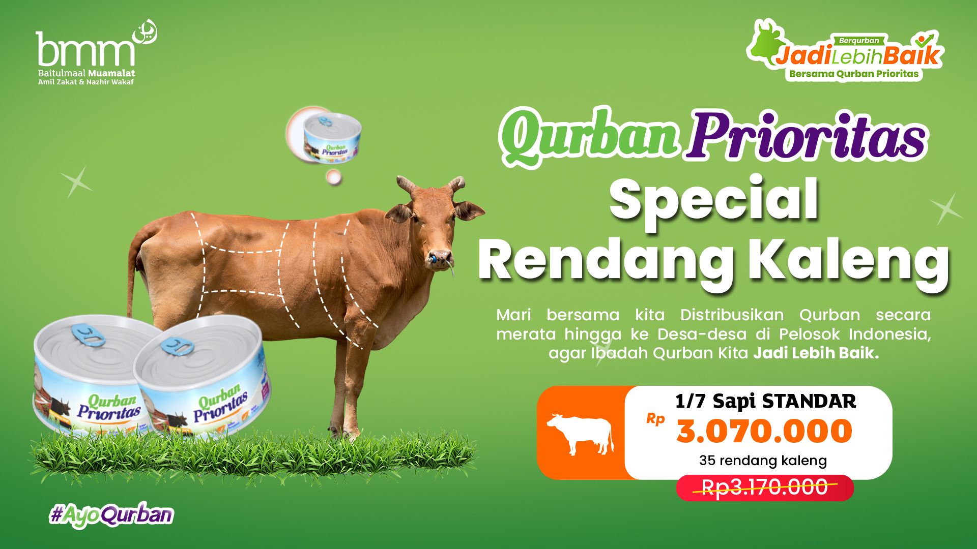 Qurban 1/7 Sapi Rendang Kaleng Standar 35 kaleng