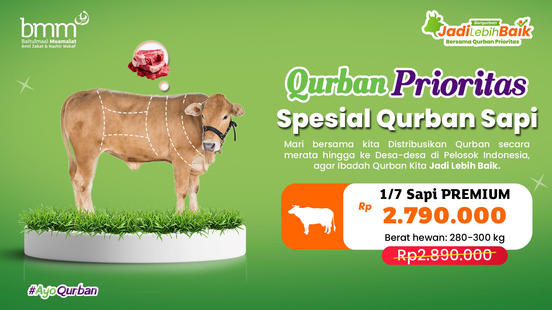Qurban 1/7 Sapi Premium 280 - 300 Kg